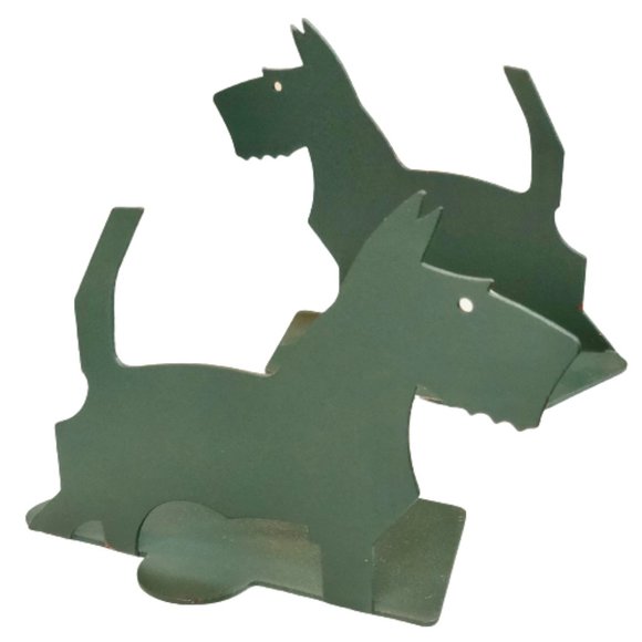 Vintage Scottie Terrier Bookends Green Metal - Picture 1 of 4